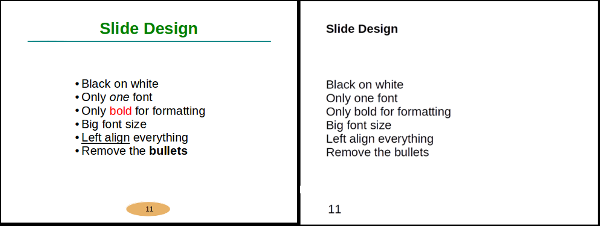 compare bad and good slide style